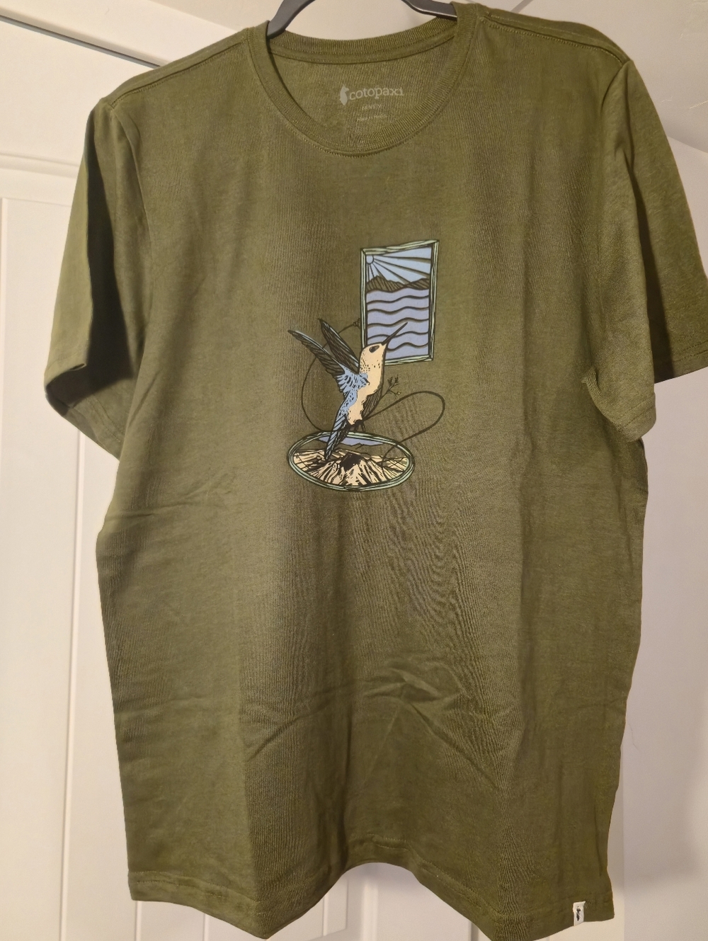 cotopaxi Olive Green Short-Sleeve Tee with Hummingbird Graphic